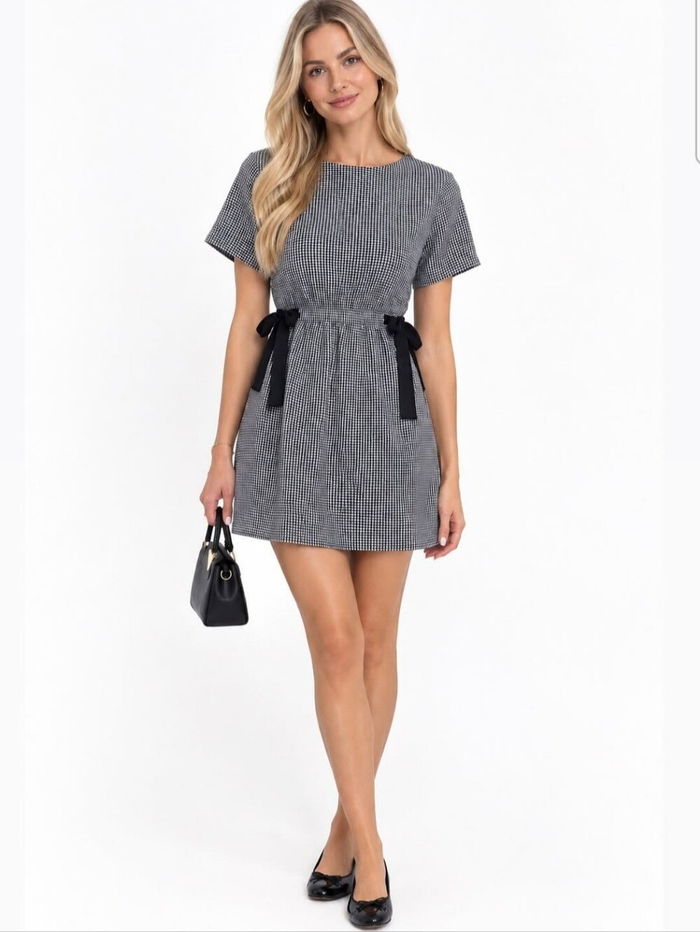 Zara Grey & Black Houndstooth Tie-Waist Mini Dress